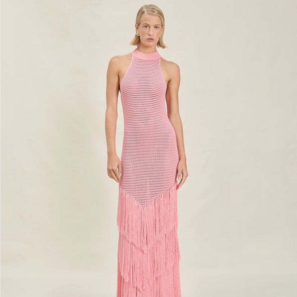 DEVON WINDSOR Pink Crochet Fringe Midi Dress - Picture 3 of 6